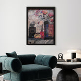 Flower Power - Hand-Made Dimensional Art Collage, Under Glass, Encased on a Black Shadowbox Frame